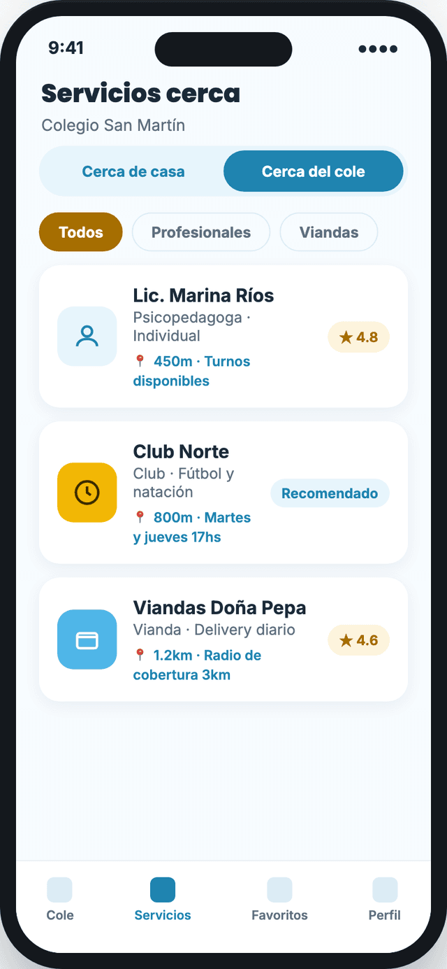 Pantalla de servicios